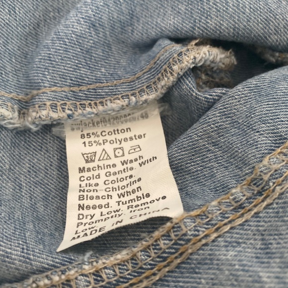 Shein Women’s Two Color Half and Half Distressed Long Sleeve Denim Jacket Size S - Picture 9 of 14